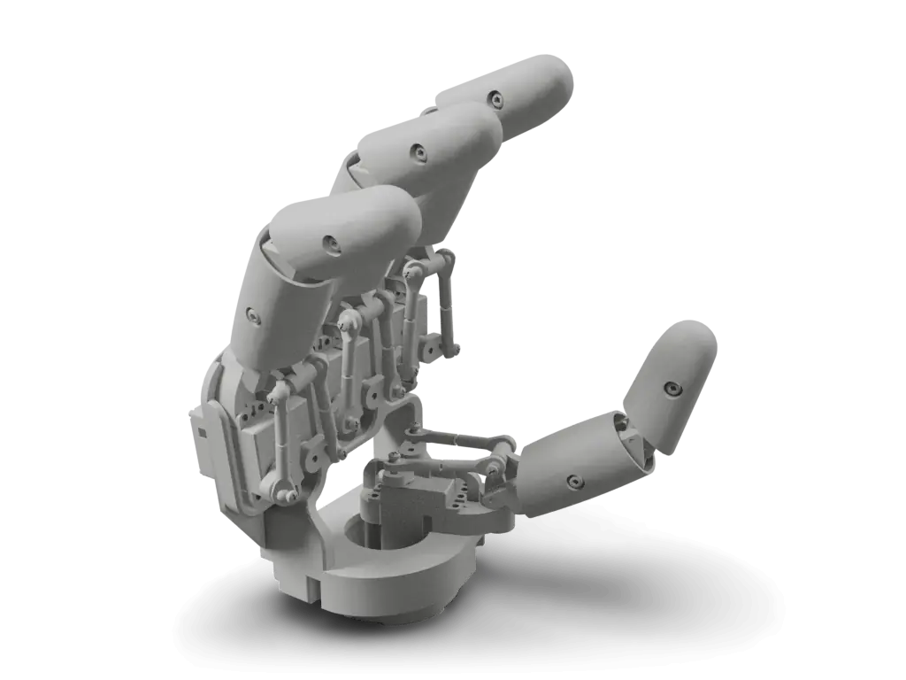 Amazing Hand Enhanced open-source 8-DoF robot hand, 3D render from robot.xml, the project's simulation model