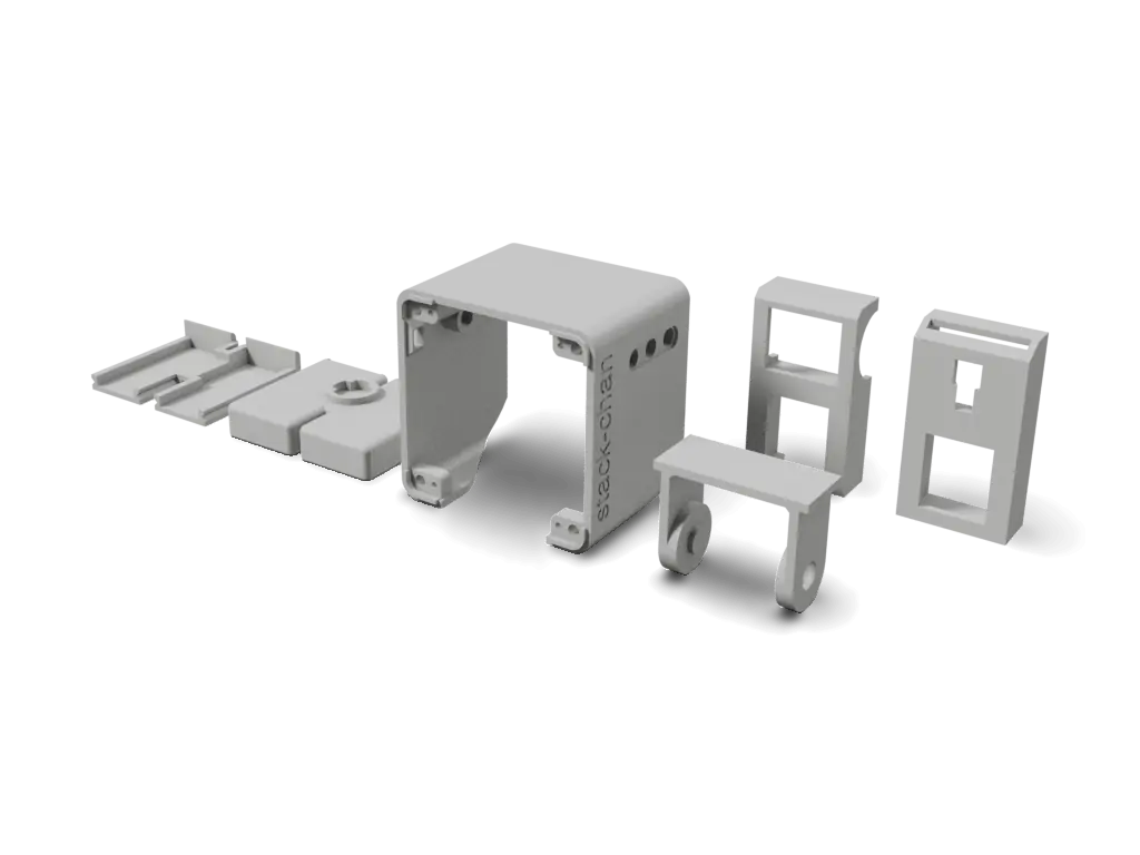 Stack-chan source parts laid out side by side, 3D render from shell.stl (not the assembled robot)